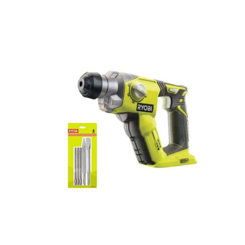 Ryobi - Pack Marteau perforateur RYOBI 18V One+ sans batterie ni chargeur R18SDS-0 - Kit 3 forets RYOBI plus 2 burins SDS+ - RAKSP05