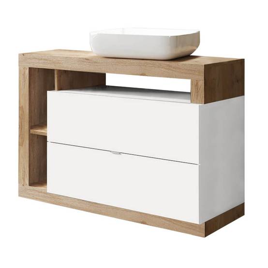 Ensemble meuble vasque 110cm + rangement + armoire 1P blanc et aspect bois Cadiz - ARTURO - Image 2