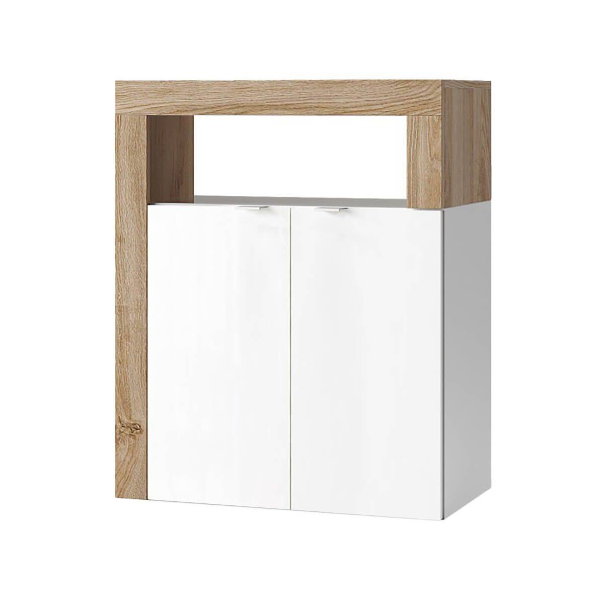 Ensemble meuble vasque 110cm + rangement + armoire 1P blanc et aspect bois Cadiz - ARTURO - Image 4