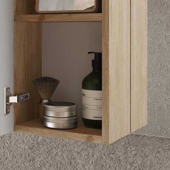 Ensemble meuble vasque 110cm + rangement + armoire 1P blanc et aspect bois Cadiz - ARTURO - Image 9