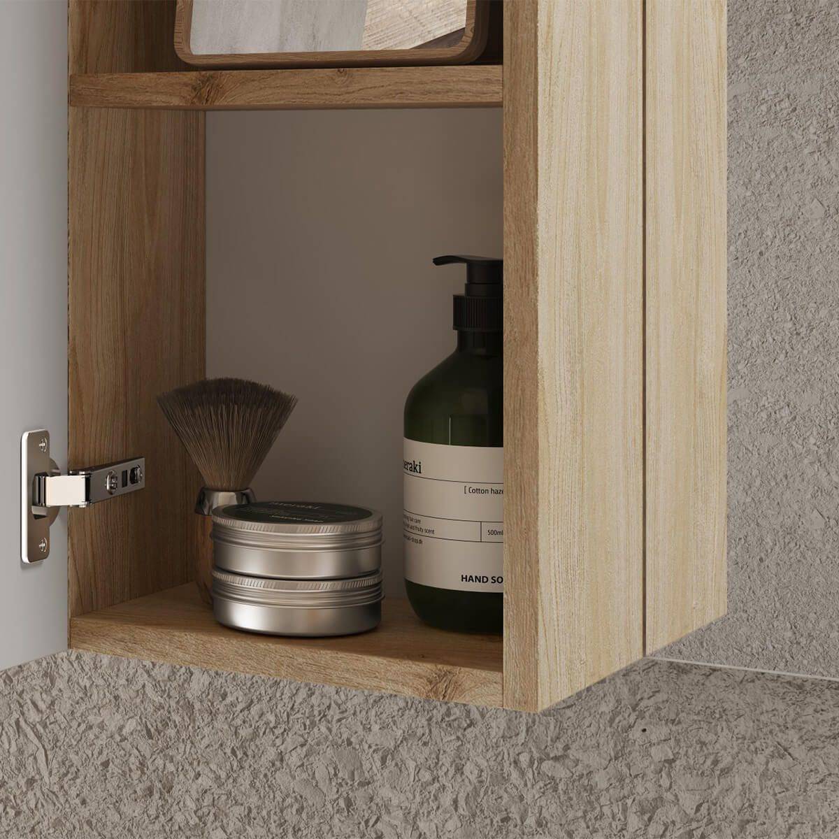 Ensemble meuble vasque 110cm + rangement + armoire 1P blanc et aspect bois Cadiz - ARTURO - Image 9