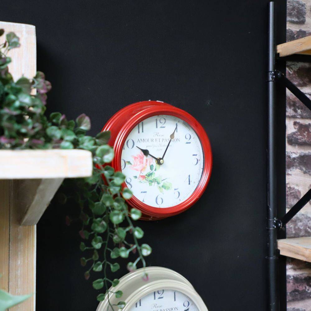 ° Horloge murale décorative cuisine salon vintage métal bordeaux Ø.22 cm Chemin de campagne - Imagen 2