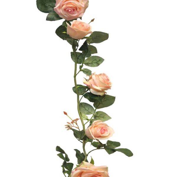 Artificielles - Guirlande de roses factices L145cm composée de 7belles roses Rose pâle - couleur: Rose pâle