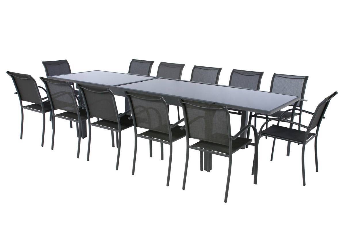 Hesperide - Table de jardin extensible "Piazza" anthracite & graphite 12 places en aluminium traité époxy Hespéride - Image 4