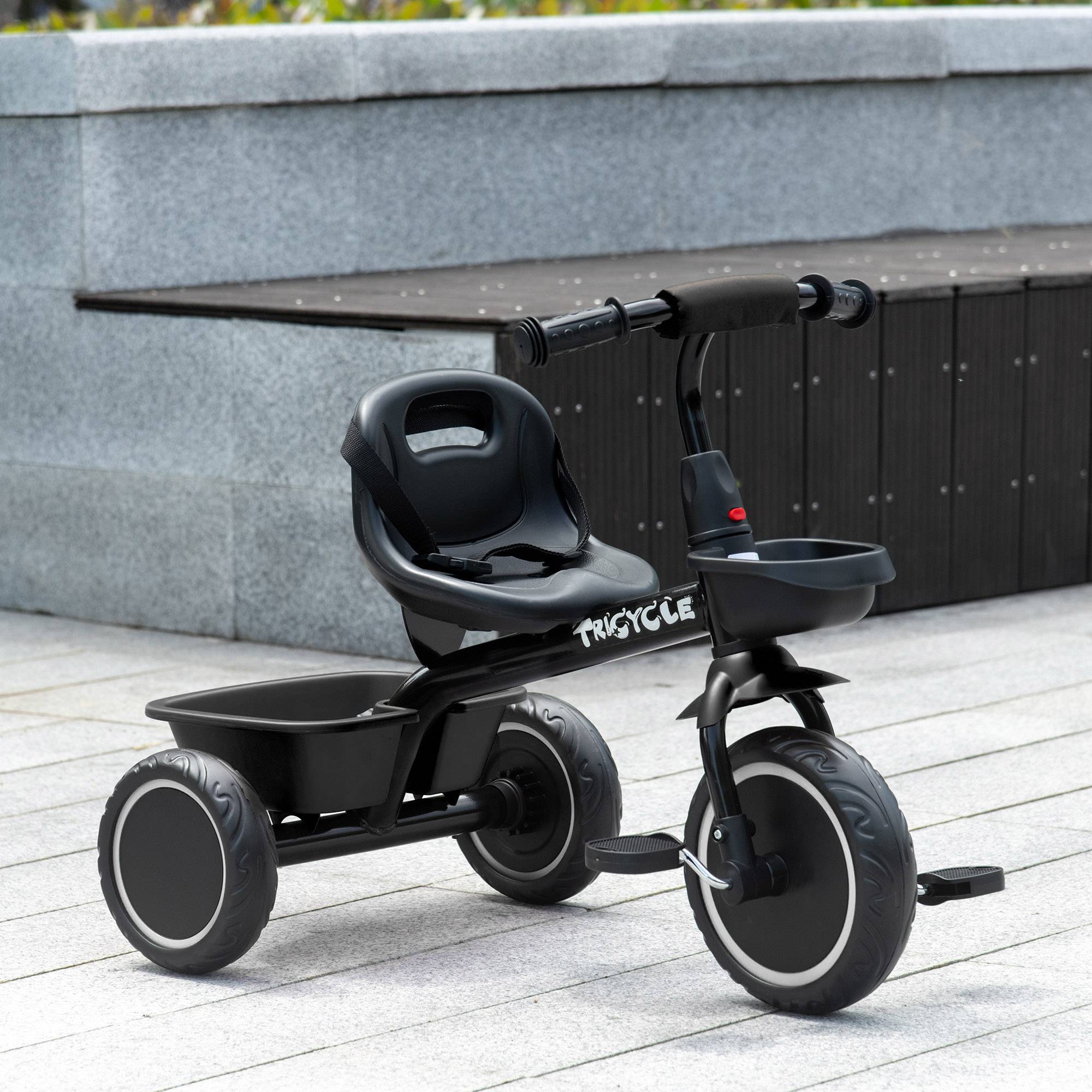 Sans Marque - Tricycle enfant évolutif siège réglable pédales 2 paniers ceinture 2-5 ans noir - Image 4