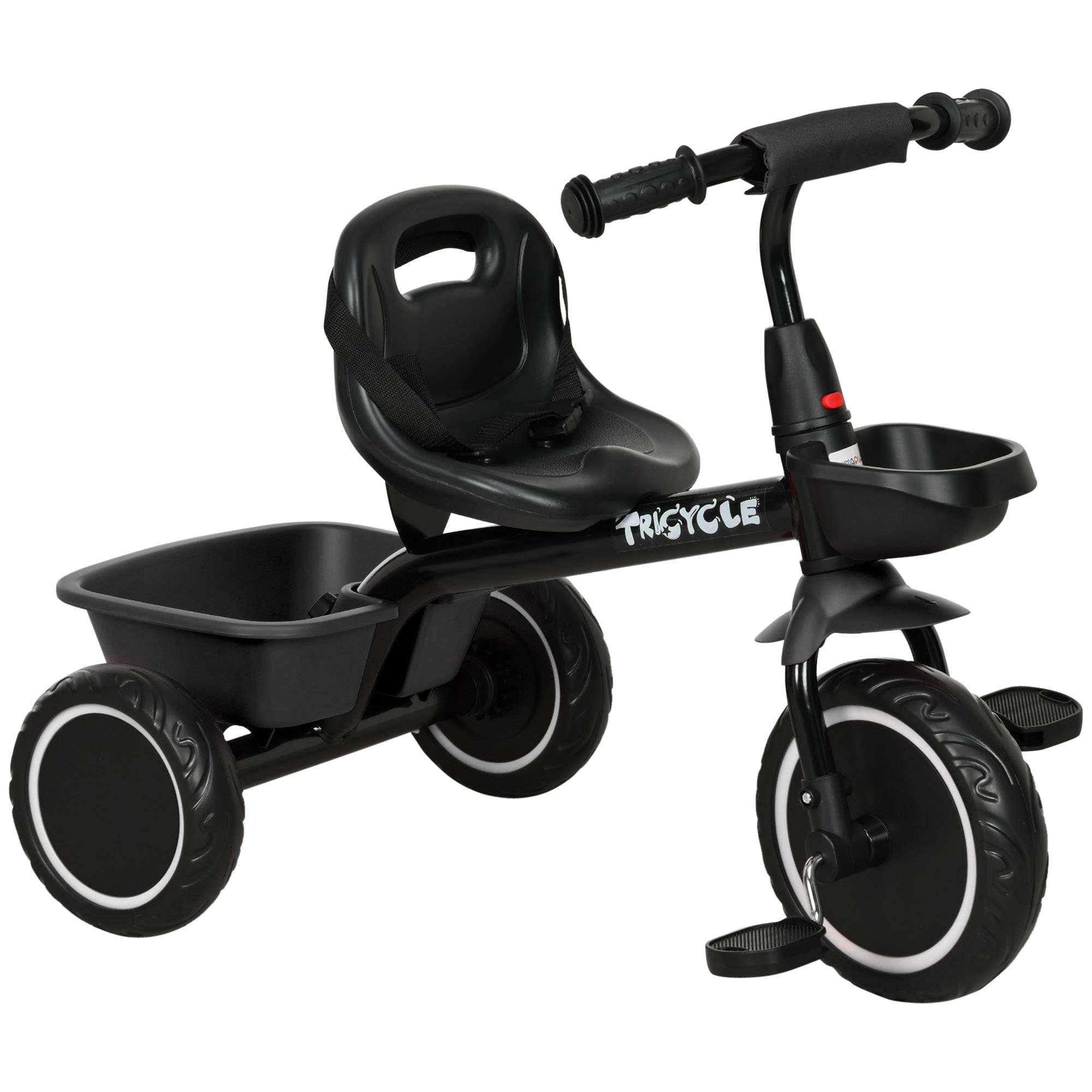 Sans Marque - Tricycle enfant évolutif siège réglable pédales 2 paniers ceinture 2-5 ans noir - Image 1