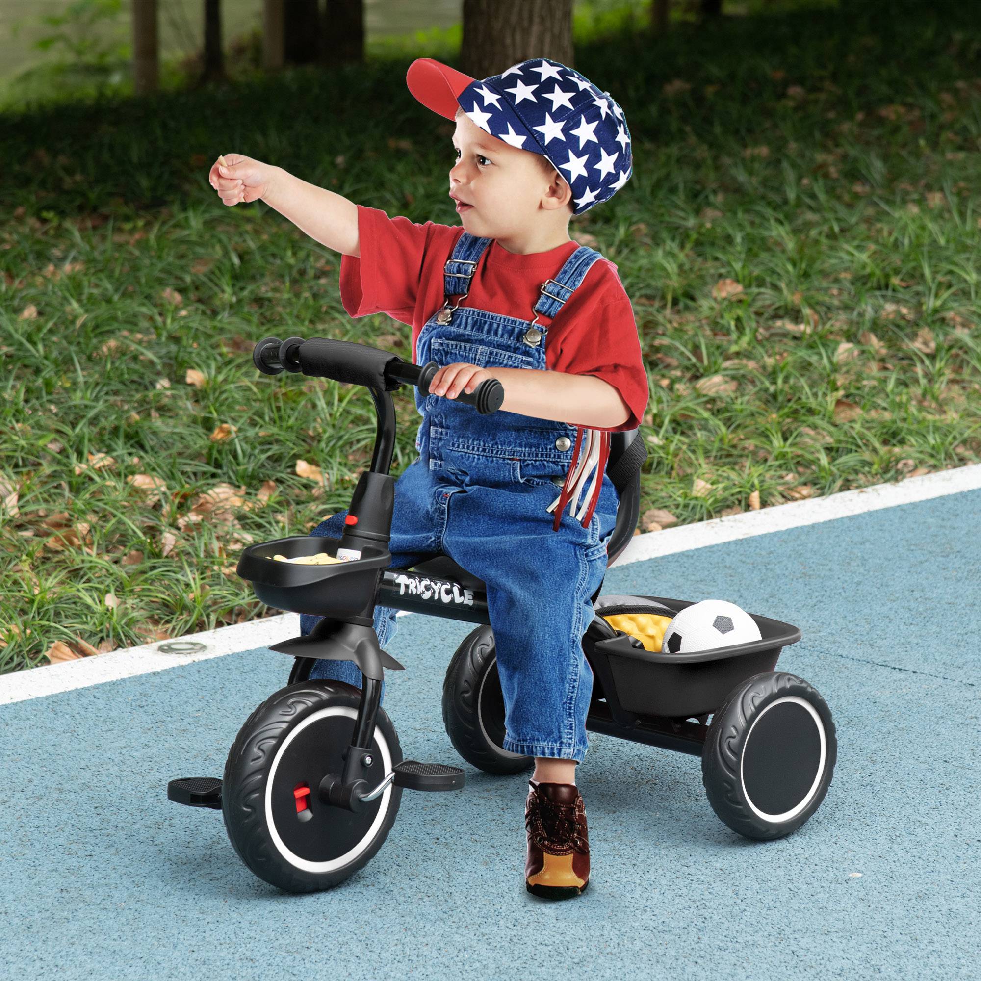 Sans Marque - Tricycle enfant évolutif siège réglable pédales 2 paniers ceinture 2-5 ans noir - Image 3
