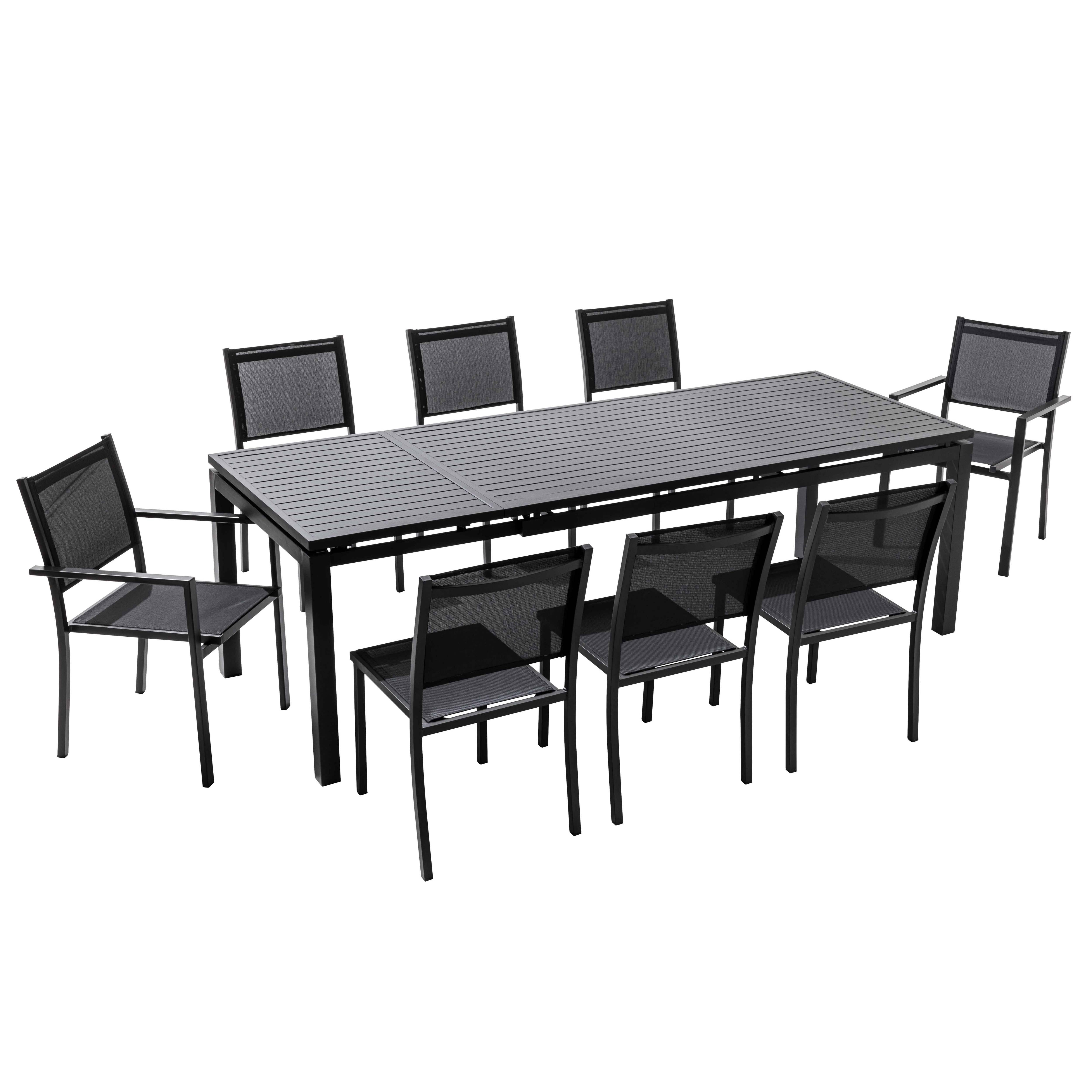 Oviala - Ensemble table de jardin extensible et 8 assises en aluminium gris Galilée - Oviala - Image 1