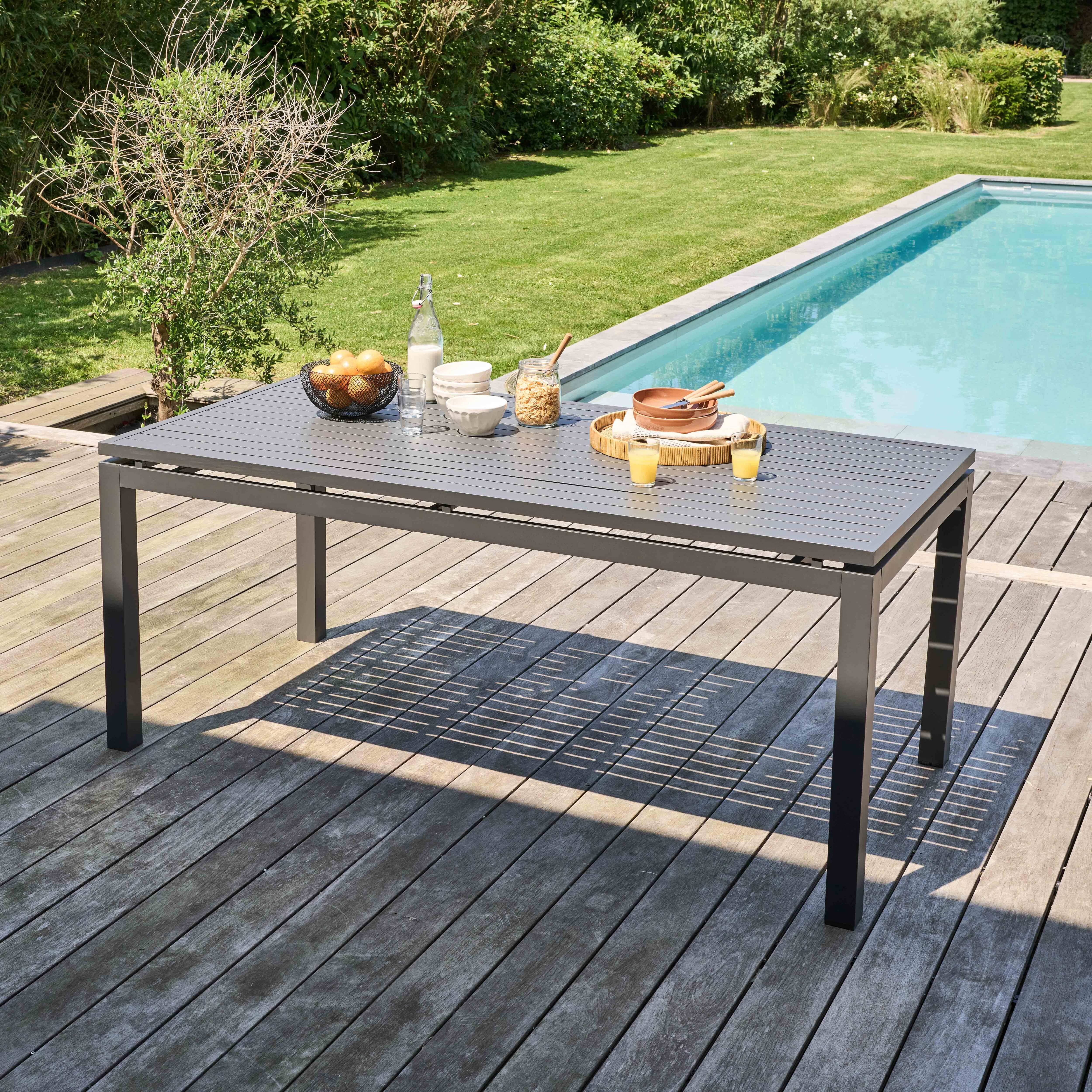 Oviala - Ensemble table de jardin extensible et 8 assises en aluminium gris Galilée - Oviala - Image 4