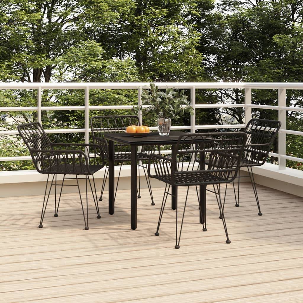 Salon de Jardin 4 Personnes Résine Tressée Table Carrée 80cm Verre Noir – ComfortXL Outdoor Living - Image 1