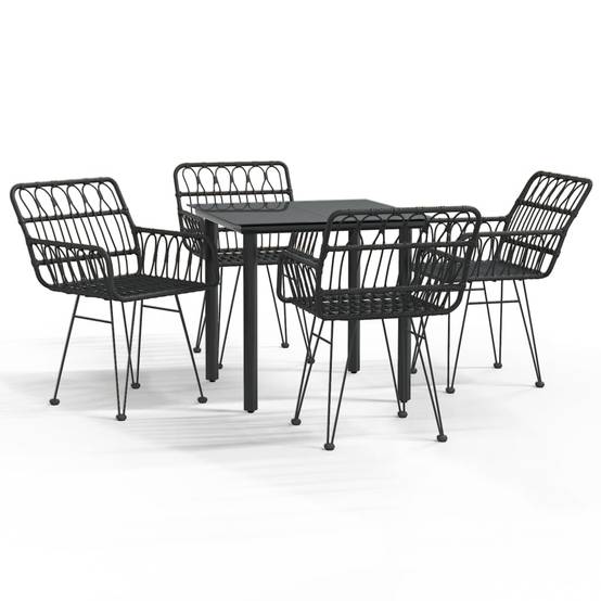 Salon de Jardin 4 Personnes Résine Tressée Table Carrée 80cm Verre Noir – ComfortXL Outdoor Living - Image 2