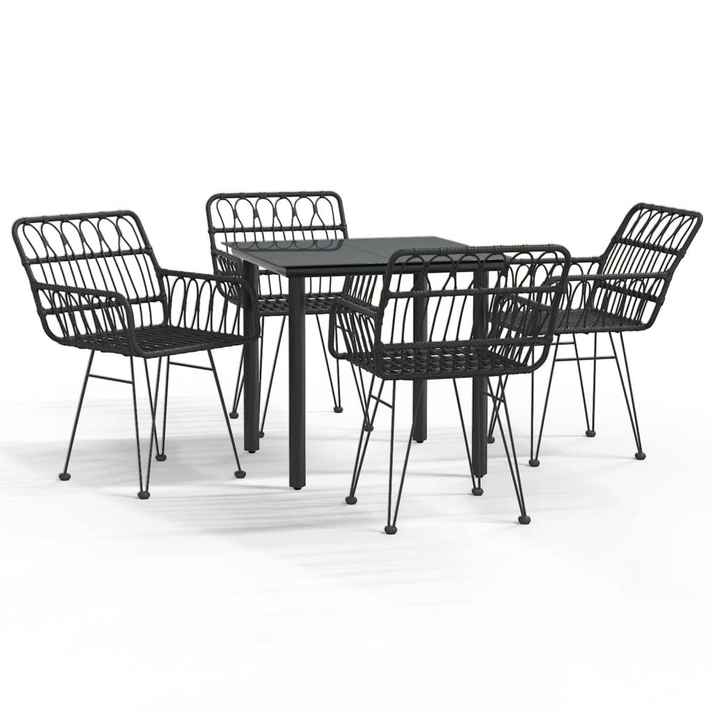 Salon de Jardin 4 Personnes Résine Tressée Table Carrée 80cm Verre Noir – ComfortXL Outdoor Living - Image 2