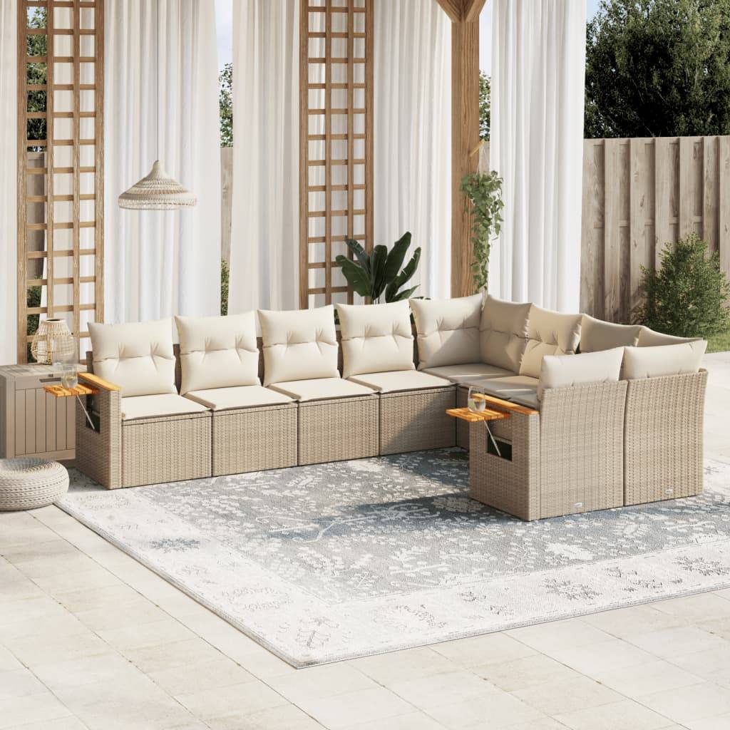 Ensemble de Jardin 9 Éléments Résine Tressée Beige avec Rangement et Coussins Crème – ComfortXL Outdoor Living - Image 1
