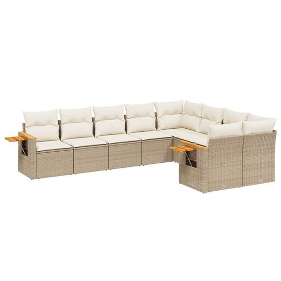 Ensemble de Jardin 9 Éléments Résine Tressée Beige avec Rangement et Coussins Crème – ComfortXL Outdoor Living - Image 2