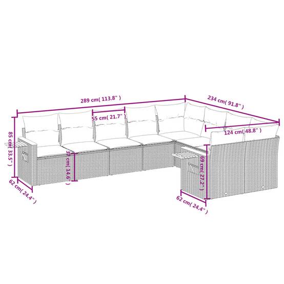 Ensemble de Jardin 9 Éléments Résine Tressée Beige avec Rangement et Coussins Crème – ComfortXL Outdoor Living - Image 3