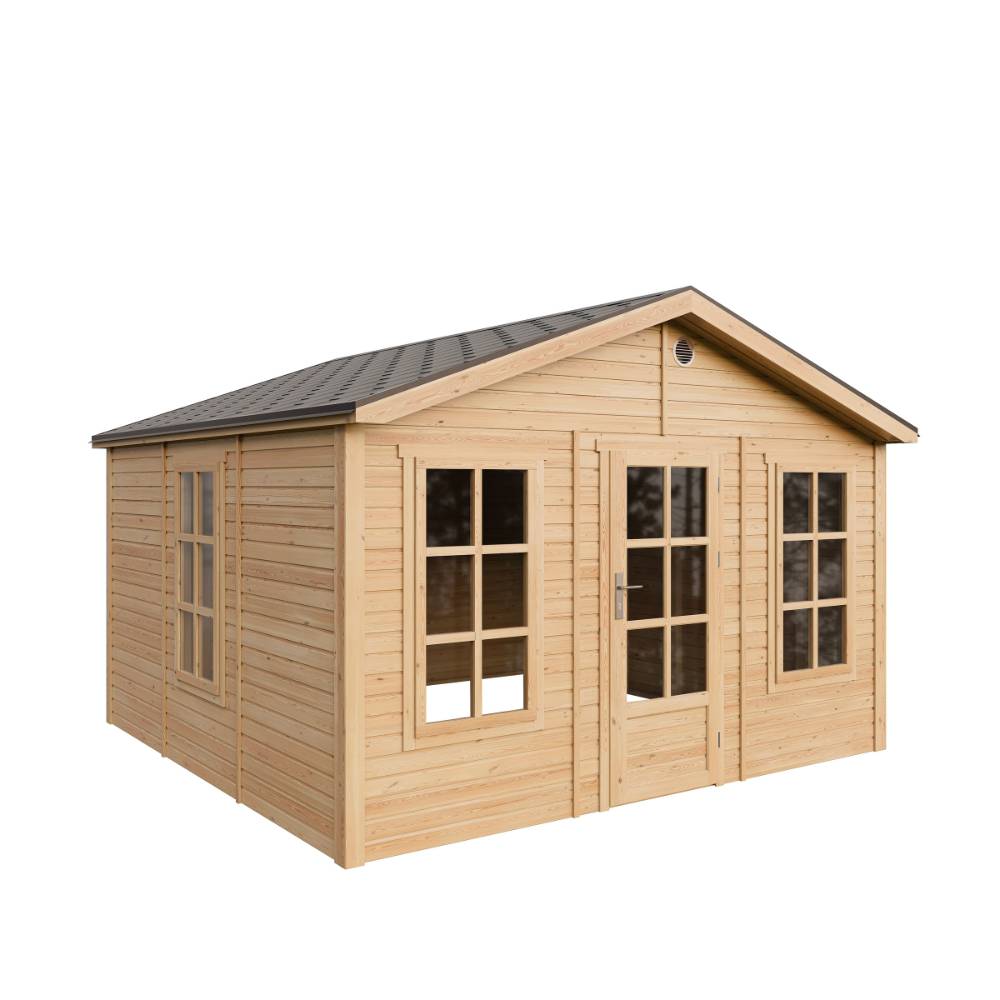 Timbela - Abri de jardin en bois - 13,24 m² - 394x382xH267 cm - sans plancher avec bardeaux bitumineux couleur gris - 17 mm d’épaisseur - Timbela M735 - Image 3