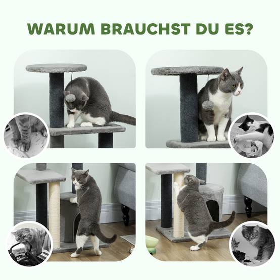 Arbre à chat sisal et peluches gris 45 x 40 x 103 cm - PANGIVO - Image 9