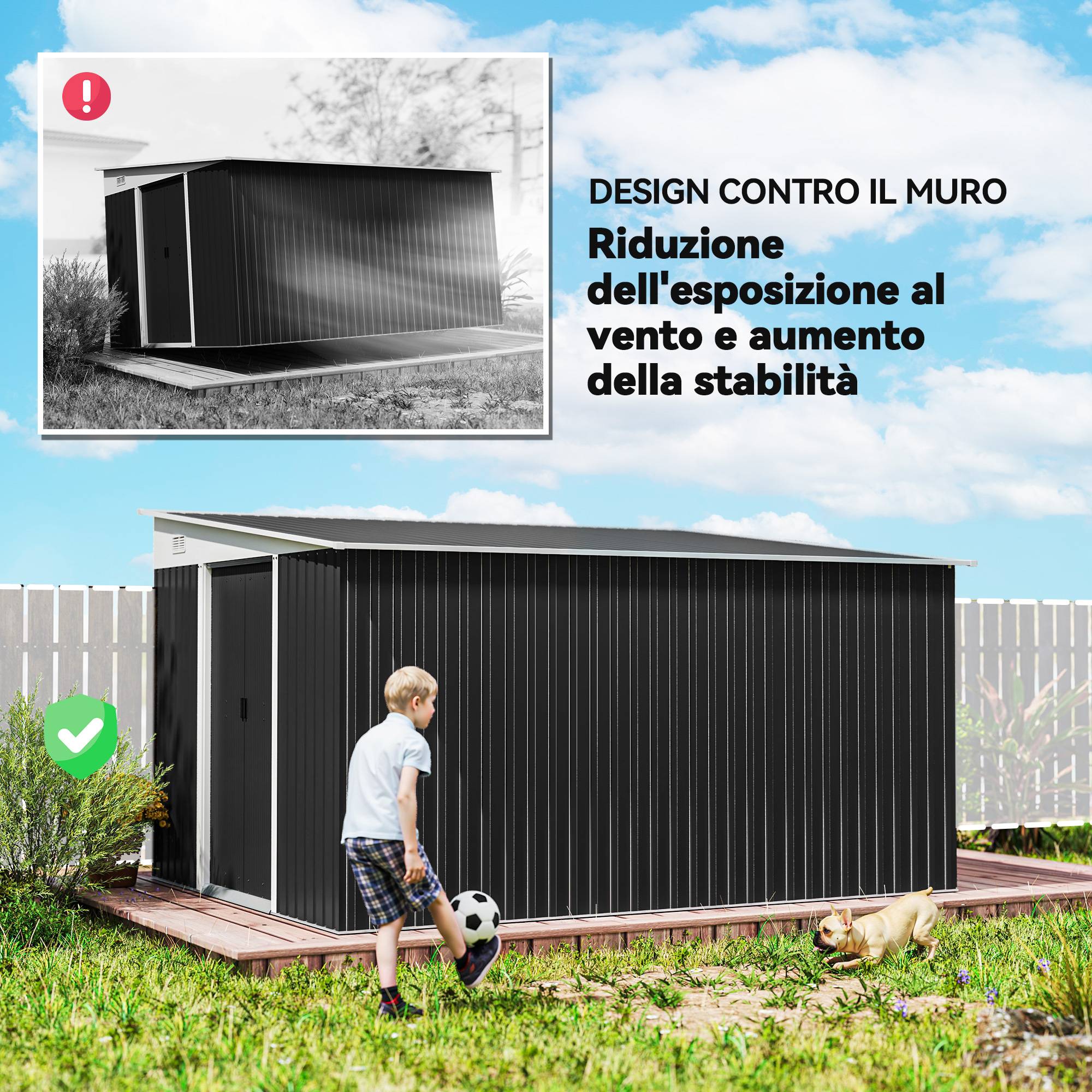 Abri de jardin avec porte coulissante, acier, 345 x 280,5 x 169-201 cm, noir - Image 9