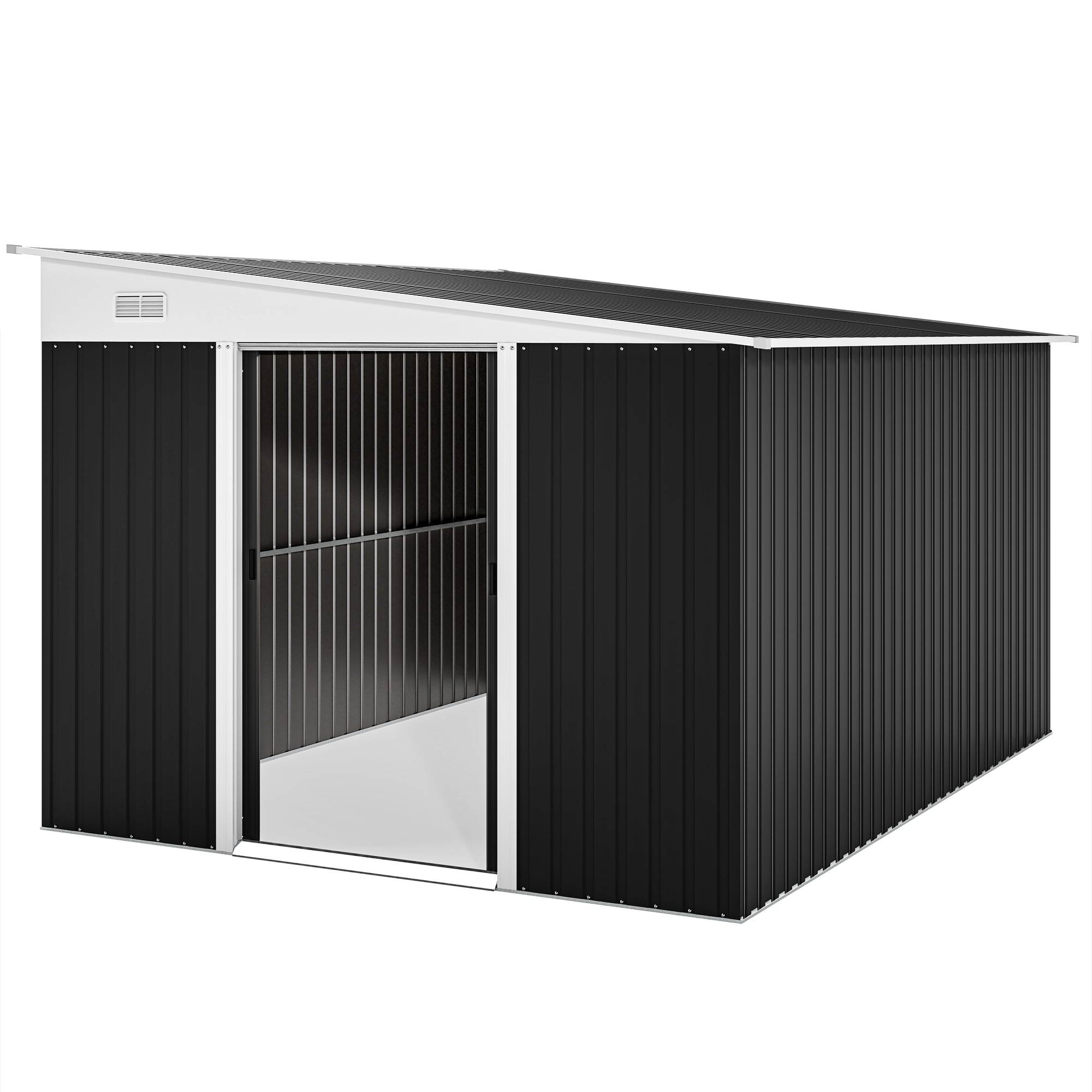 Abri de jardin avec porte coulissante, acier, 345 x 280,5 x 169-201 cm, noir - Image 2