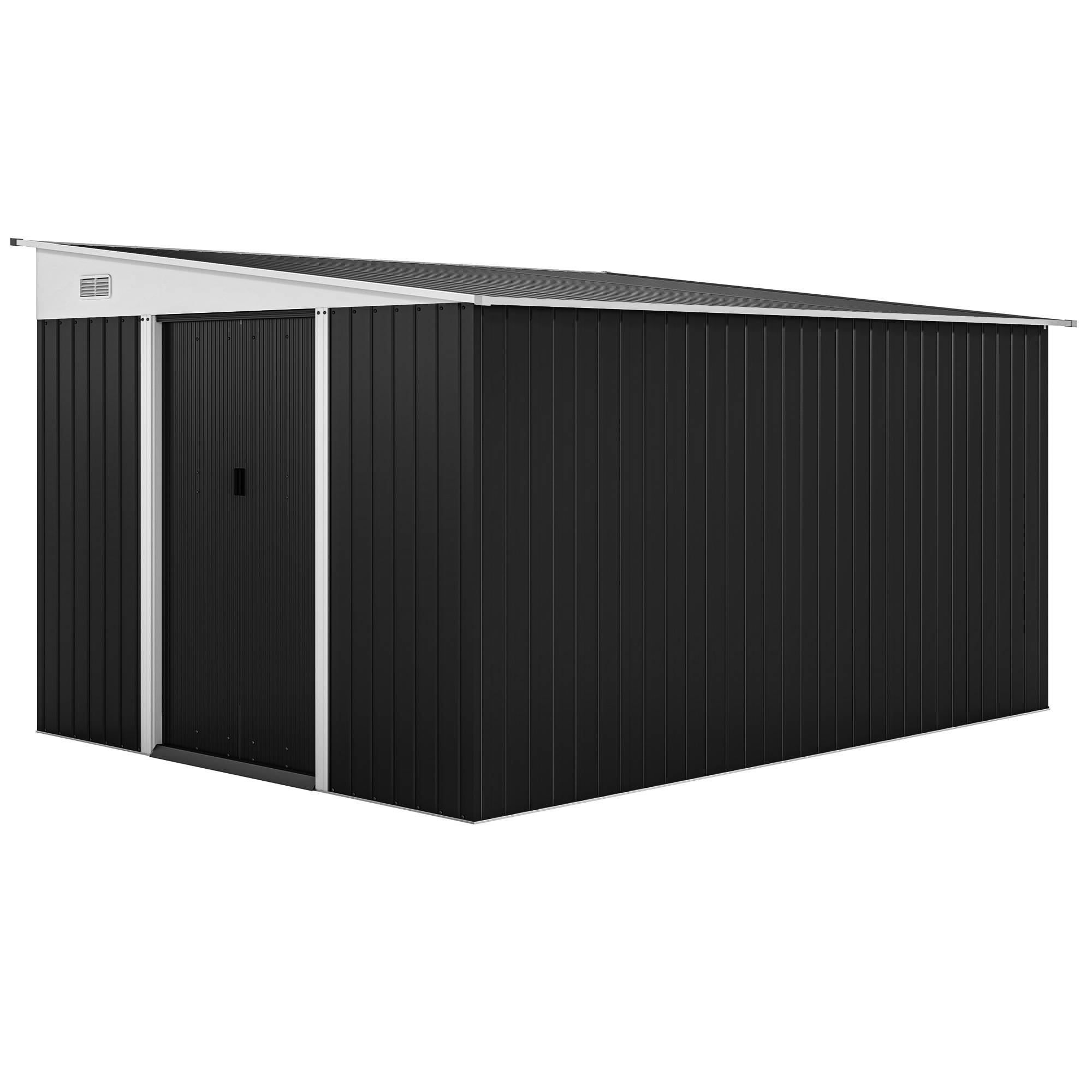 Abri de jardin avec porte coulissante, acier, 345 x 280,5 x 169-201 cm, noir - Image 1