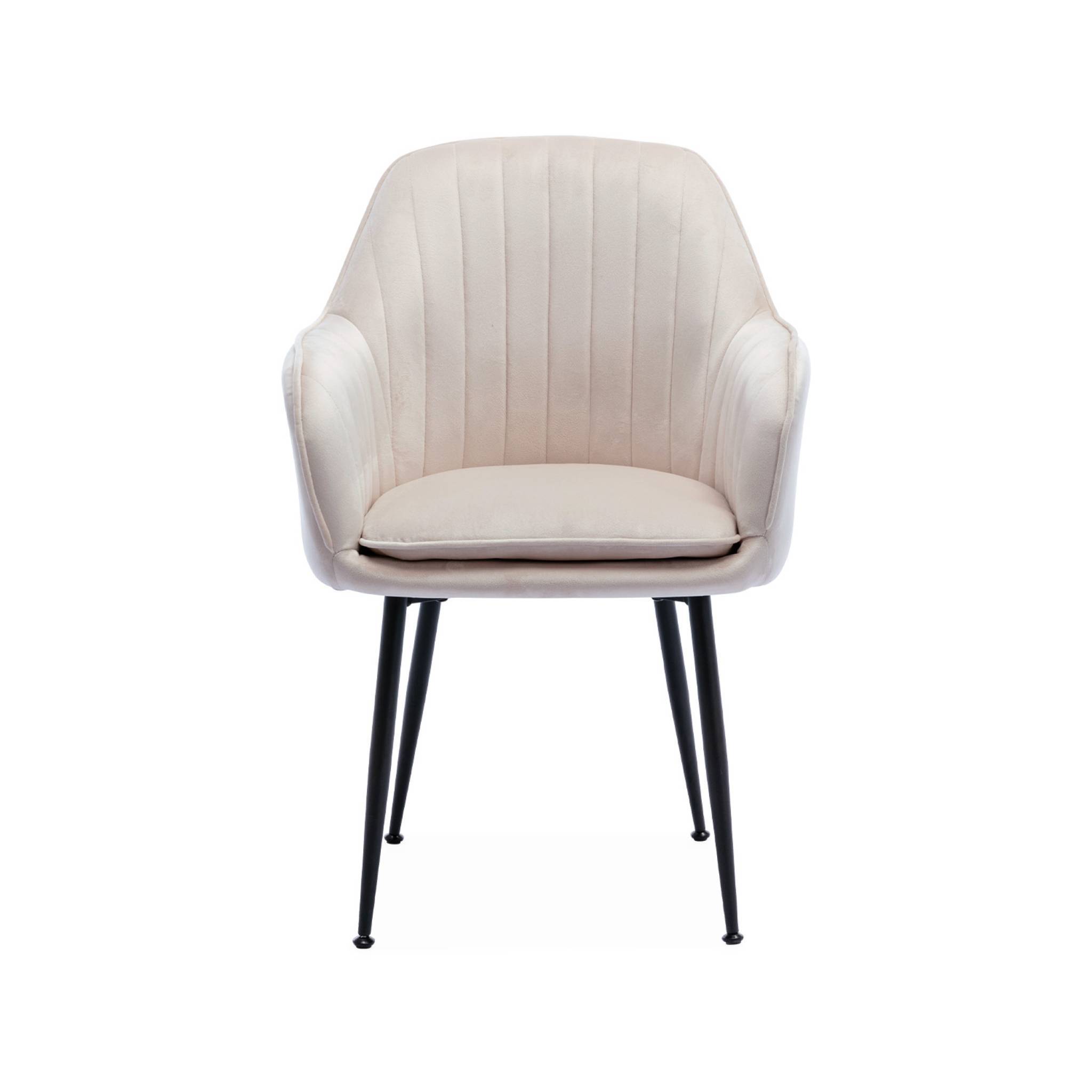 sweeek - Lot de 4 fauteuils en velours blanc cassé et pieds en métal noir. Shella L 57 x P 59 x H 84.5 | sweeek - Image 6