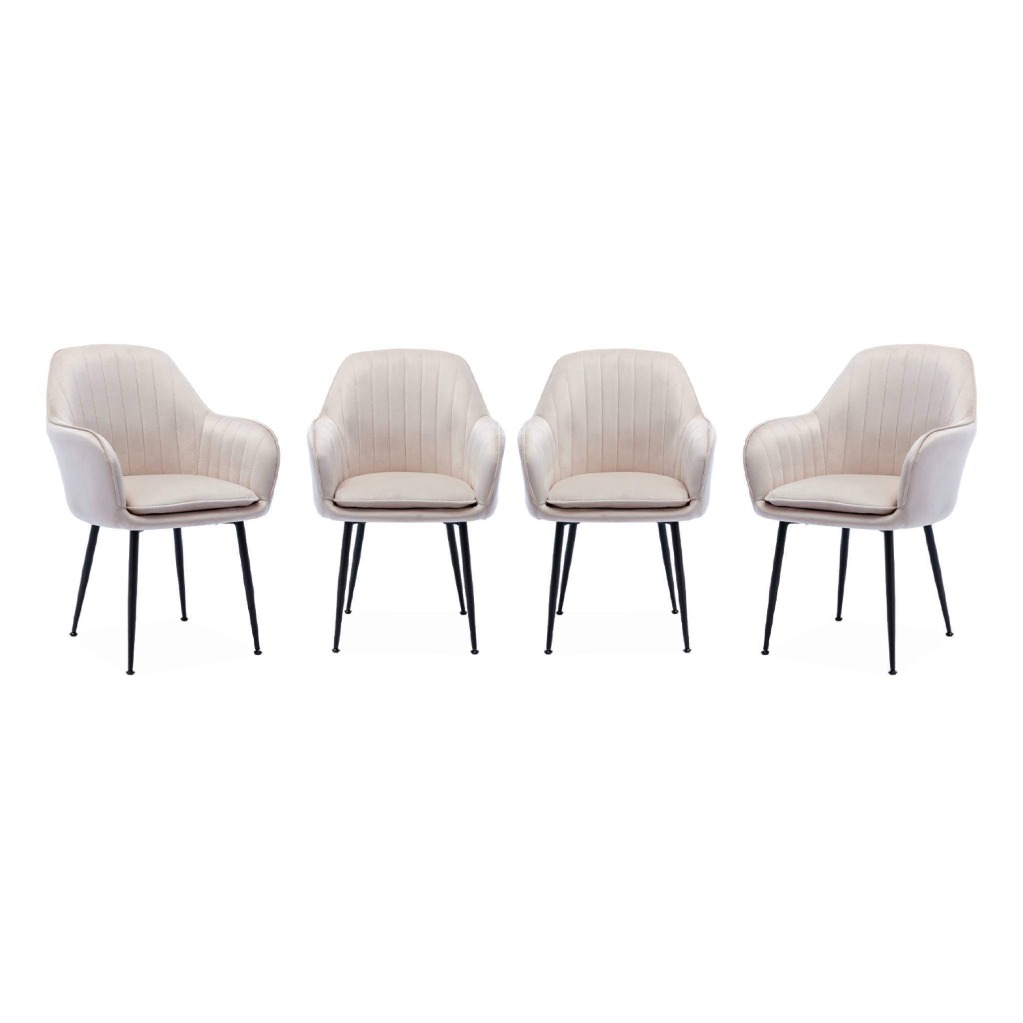 sweeek - Lot de 4 fauteuils en velours blanc cassé et pieds en métal noir. Shella L 57 x P 59 x H 84.5 | sweeek - Image 2