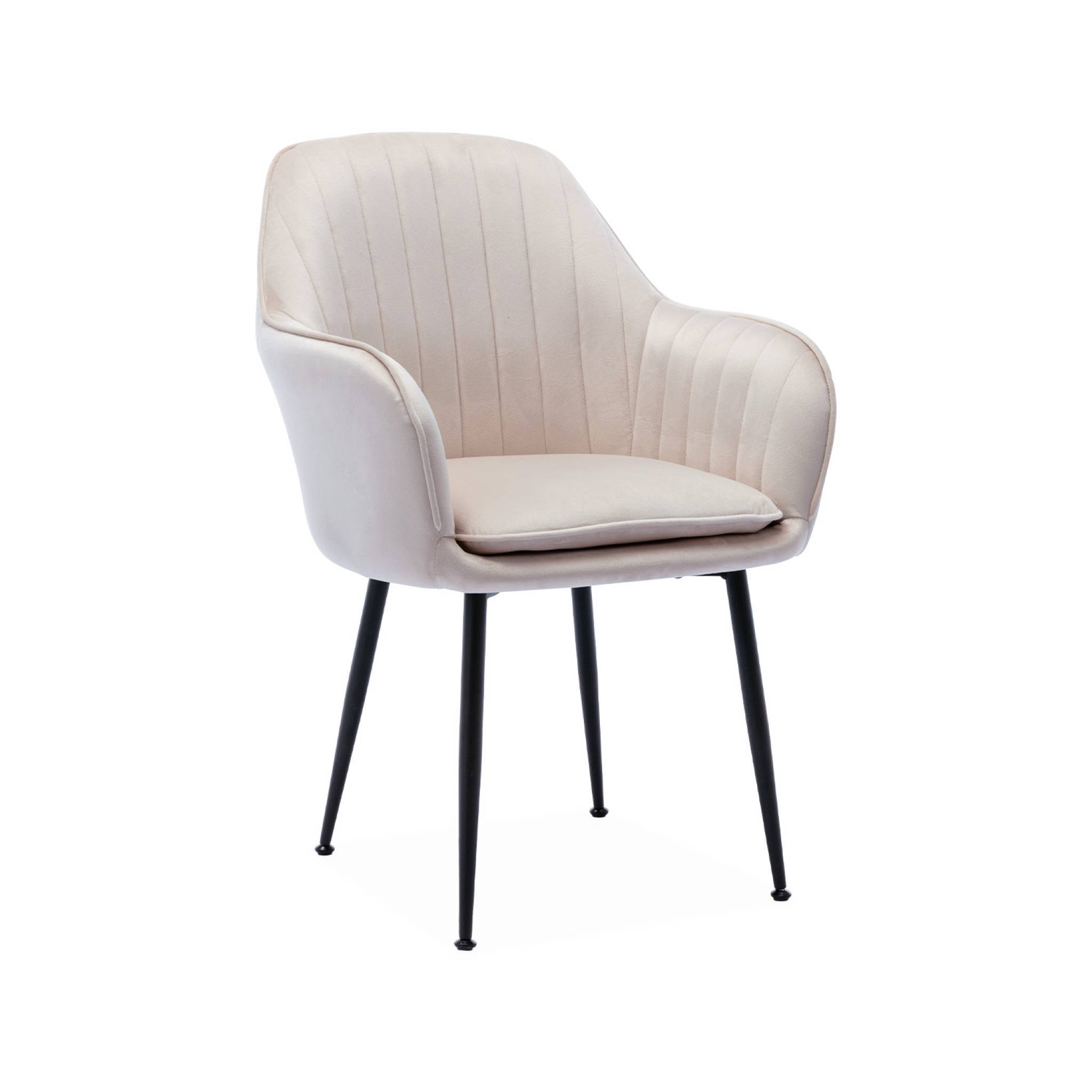 sweeek - Lot de 4 fauteuils en velours blanc cassé et pieds en métal noir. Shella L 57 x P 59 x H 84.5 | sweeek - Image 5