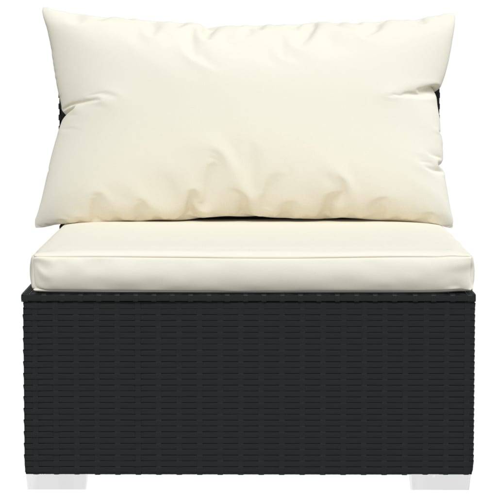 Salon de jardin meuble d'extérieur ensemble de mobilier 6 pièces avec coussins résine tressée noir - Image 3