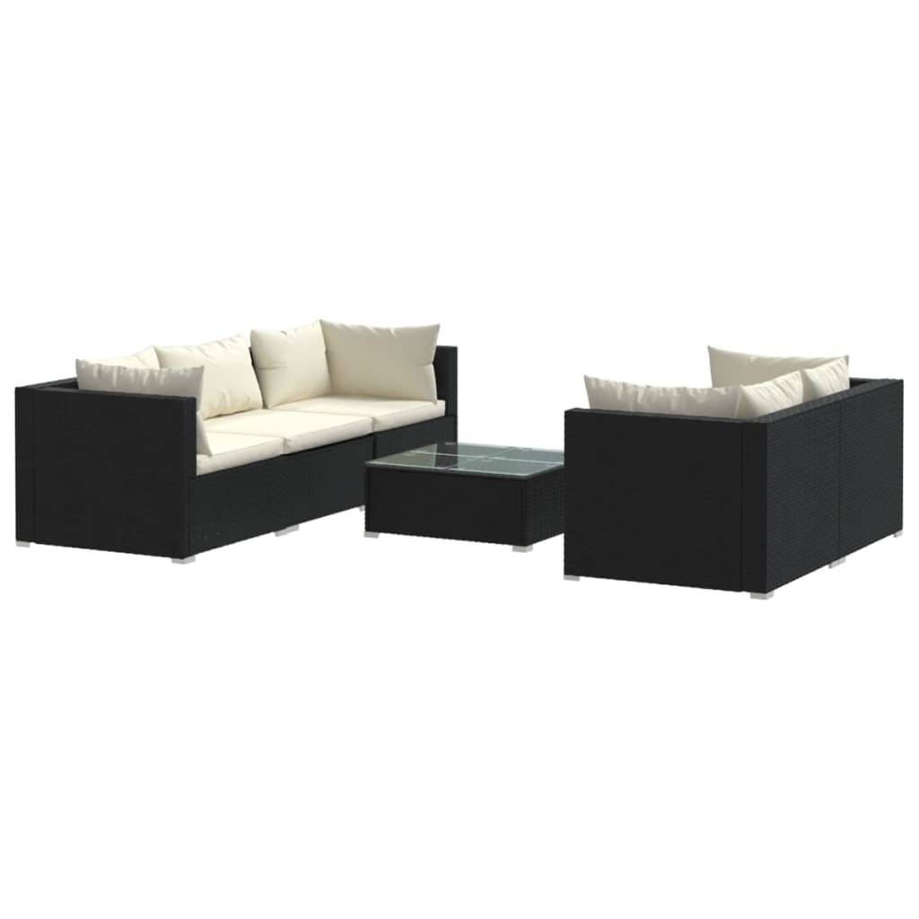 Salon de jardin meuble d'extérieur ensemble de mobilier 6 pièces avec coussins résine tressée noir - Image 1