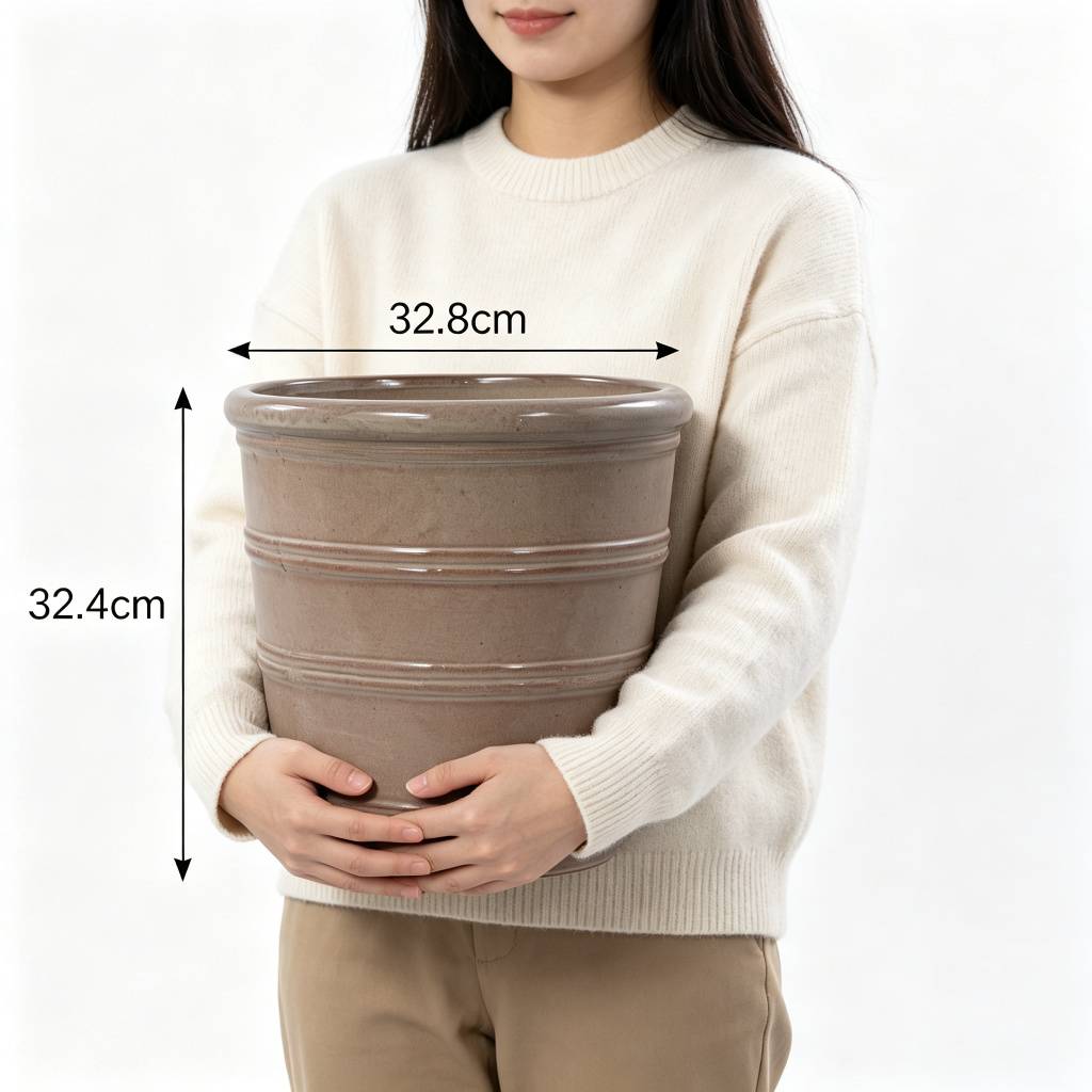 ComfortXL - Pot de fleurs en céramique pour balcon et intérieur drainage antigel taupe Ø 32,8 cm - ComfortXL Outdoor Living - Image 3