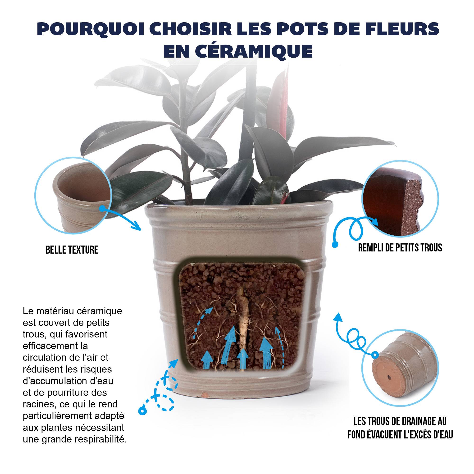 ComfortXL - Pot de fleurs en céramique pour balcon et intérieur drainage antigel taupe Ø 32,8 cm - ComfortXL Outdoor Living - Image 4