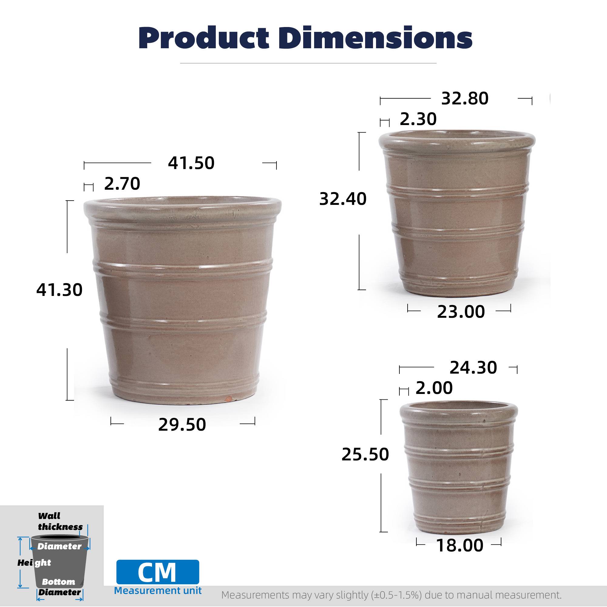 ComfortXL - Pot de fleurs en céramique pour balcon et intérieur drainage antigel taupe Ø 32,8 cm - ComfortXL Outdoor Living - Image 8