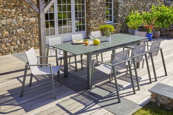 Dcb Garden - Ensemble repas de jardin 8 places en aluminium - Kaki - MIAMI - Image 1