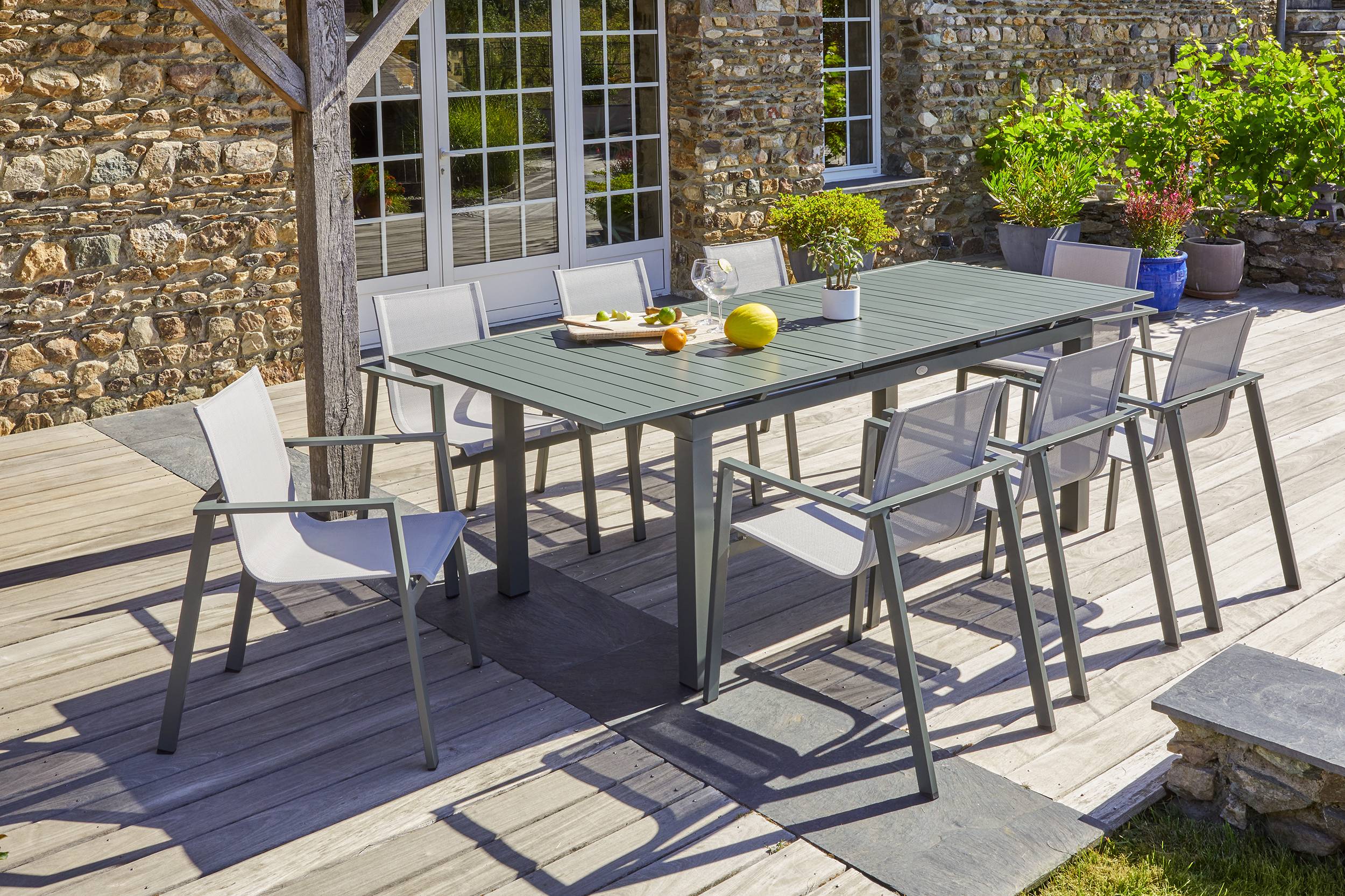 Dcb Garden - Ensemble repas de jardin 8 places en aluminium - Kaki - MIAMI - Image 1