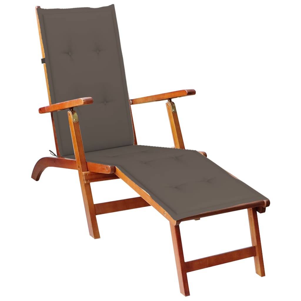 Helloshop26 - Transat chaise longue bain de soleil lit de jardin terrasse meuble d'extérieur avec repose-pied et coussin acacia solide - Imagen 1