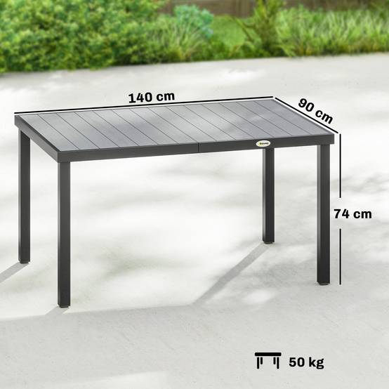Table de jardin pour 4 à 6 personnes, table à manger extérieure avec plateau à lattes, 140 x 90 x 74 cm, gris - Image 5
