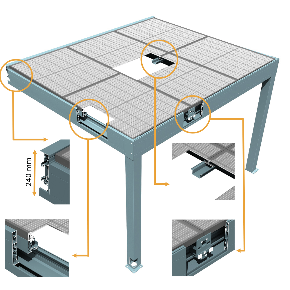 Intersun - Pergola solaire photovoltaïque HELIOLITE 6,934x3,999m 12 panneaux (Gris anthracite RAL 7016) - Imagen 2