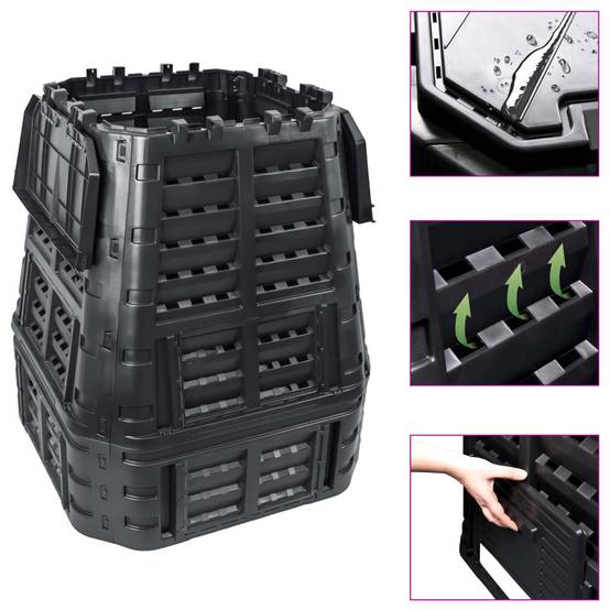 Composteur de jardin plastique noir 93.3 x 93.3 x 113 cm - PANGIVO - Image 1