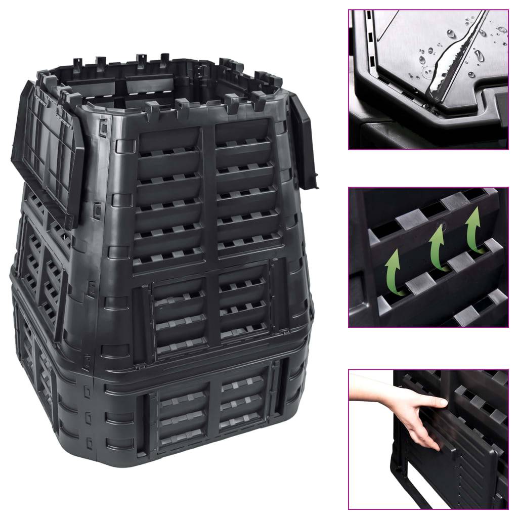Composteur de jardin plastique noir 93.3 x 93.3 x 113 cm - PANGIVO - Image 1