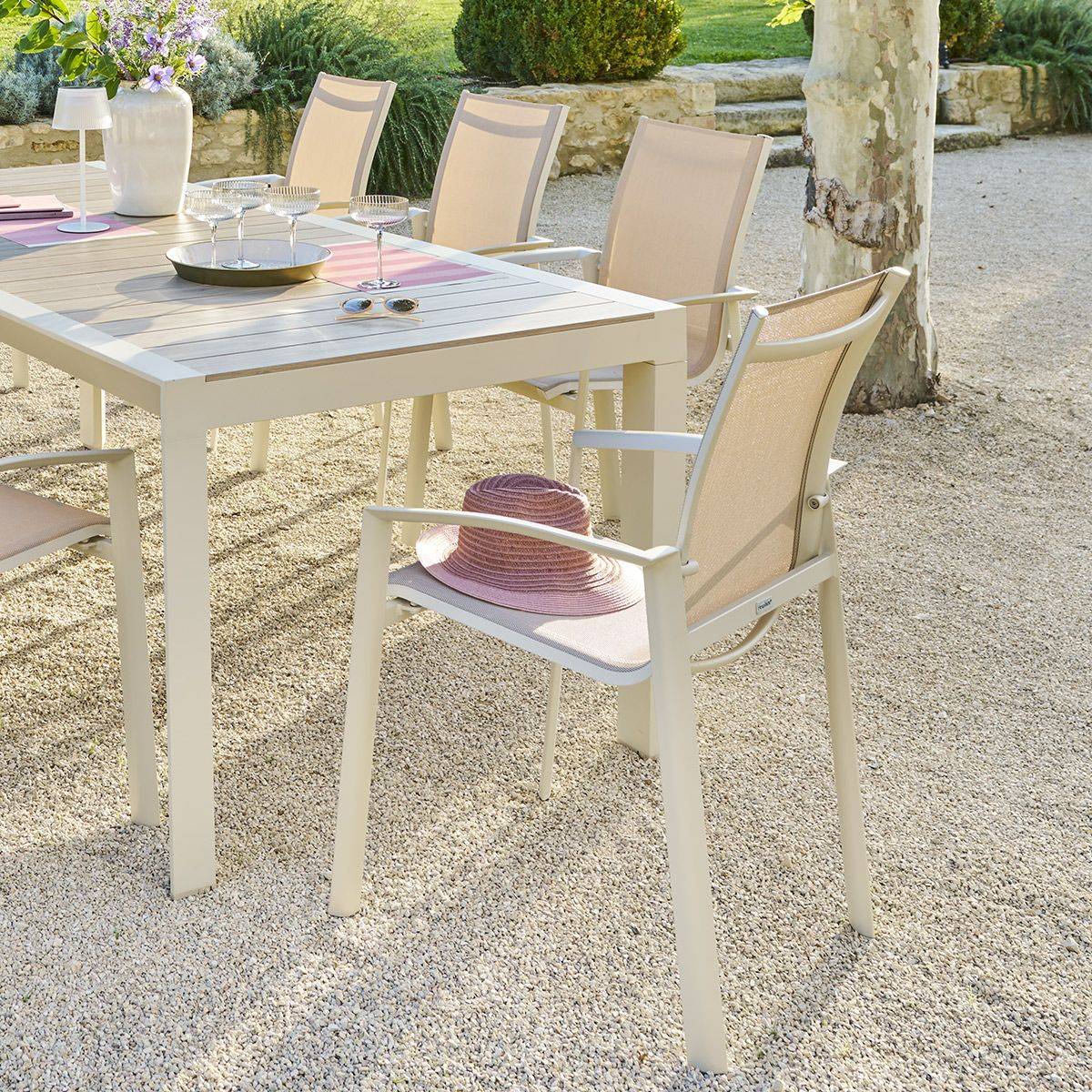 Hesperide - Fauteuil de jardin empilable "Axant" lin & argile en alumunium Hespéride - Image 6