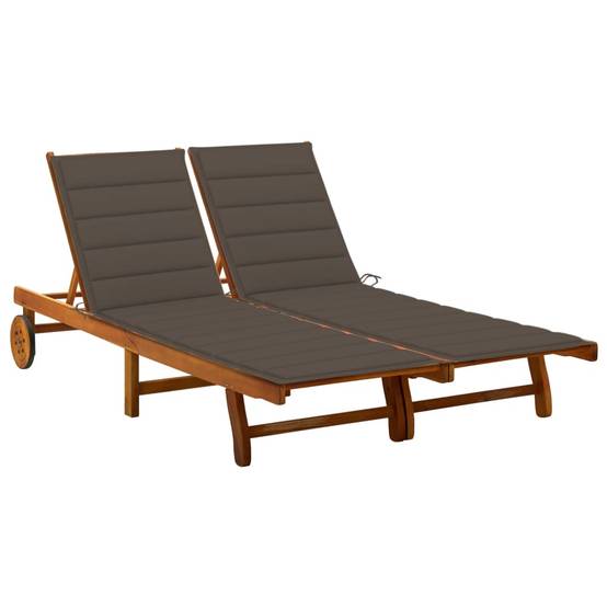 Bain de soleil - Transat - Chaise longue 2 places avec coussins Acacia solide - MEUBLE PRO - Image 2