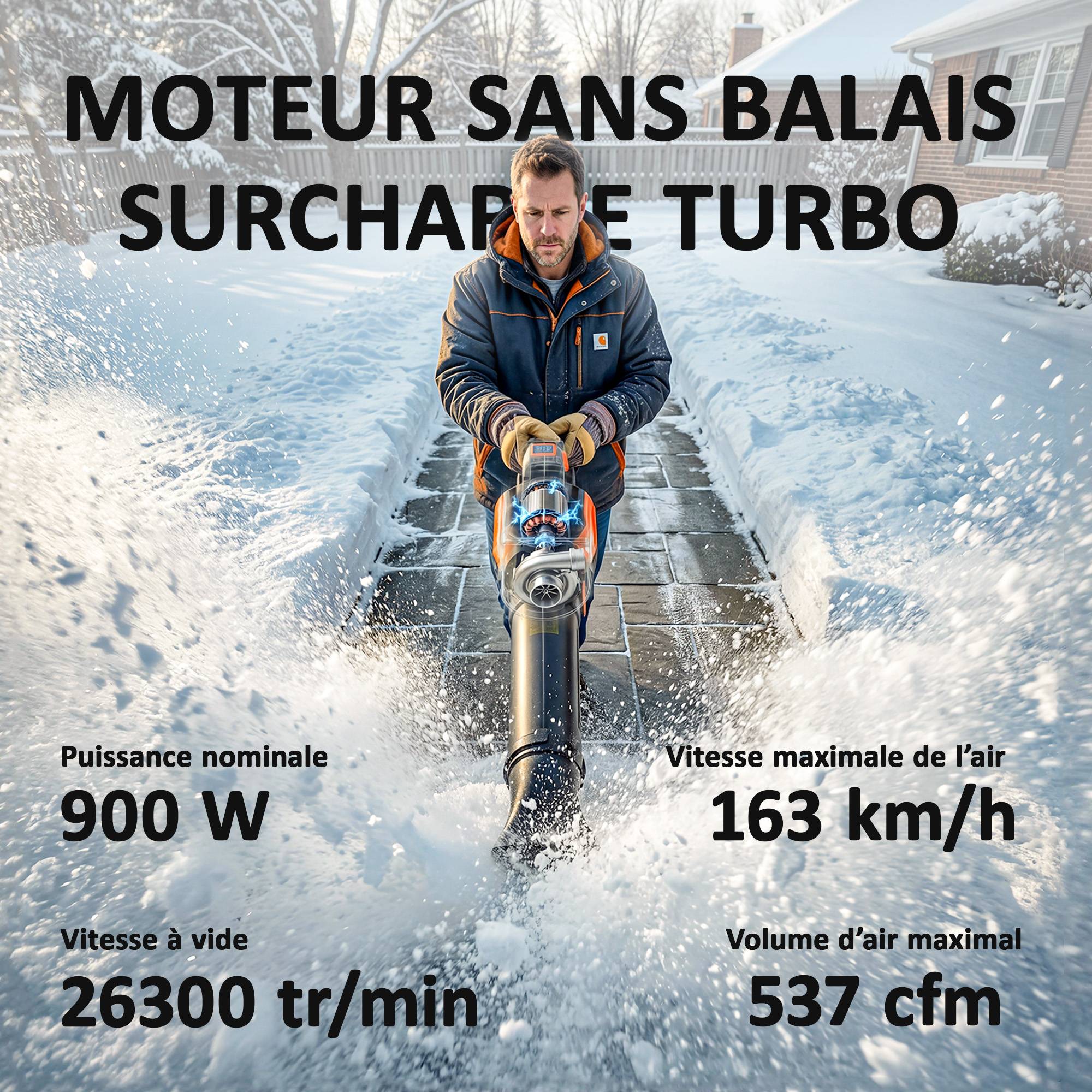 Souffleur de Feuilles sans Fil avec Moteur Brushless 900W Batterie 36v (2x4,0Ah) Puissant 15,2 m³/min - Image 6