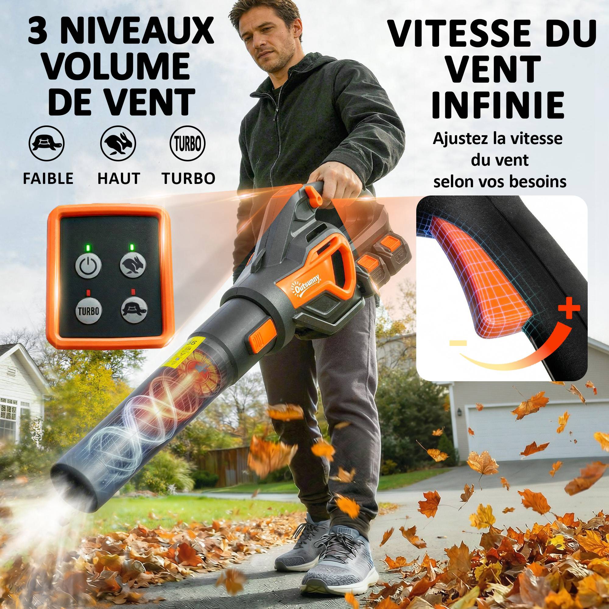 Souffleur de Feuilles sans Fil avec Moteur Brushless 900W Batterie 36v (2x4,0Ah) Puissant 15,2 m³/min - Image 8