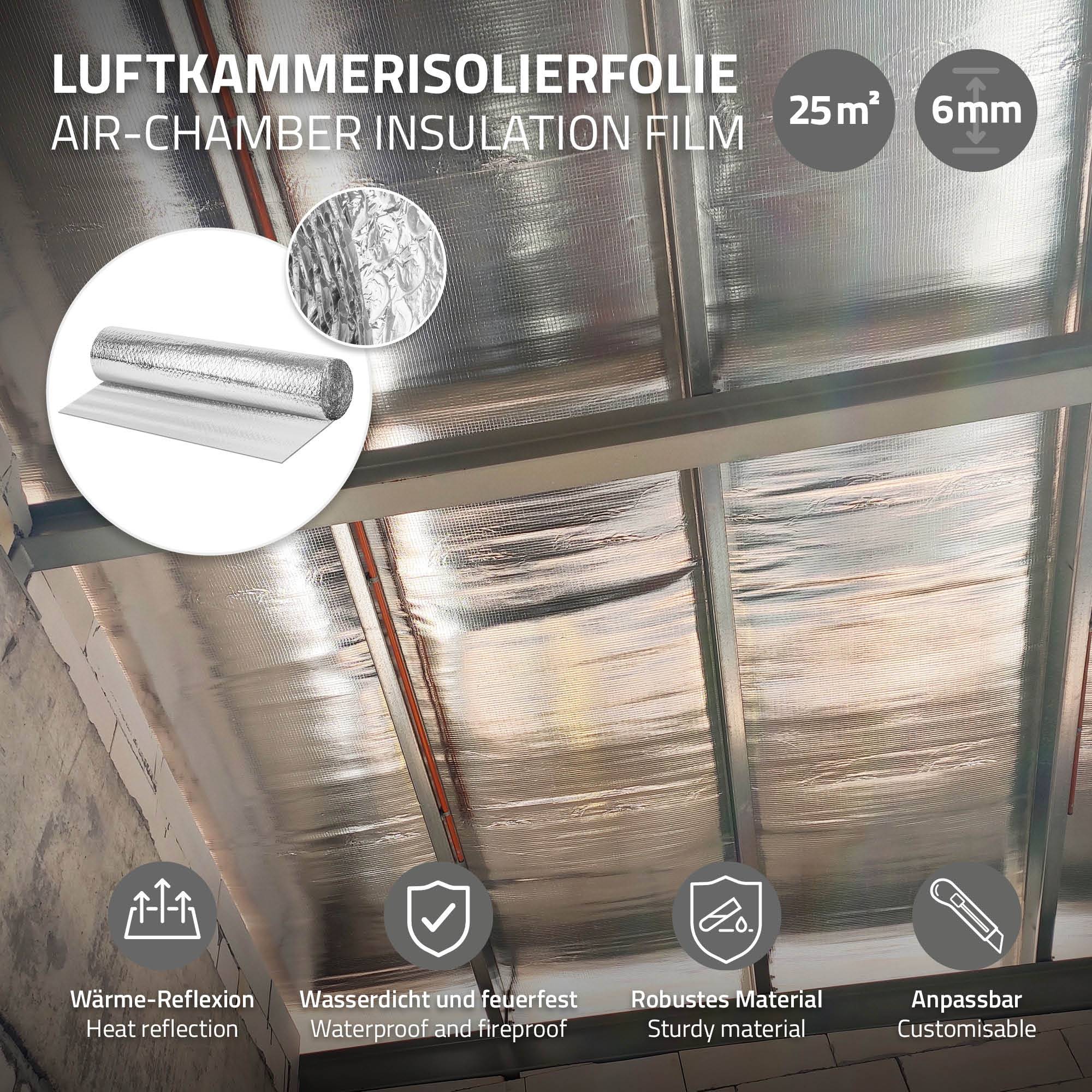 Ecd-Germany - Isolant thermique en aluminium à bulles, 1 x 25 m, film double face 6 mm, protection anti-froid et chaleur, découpable, pour fenêtres murs tuyaux sols - Image 2