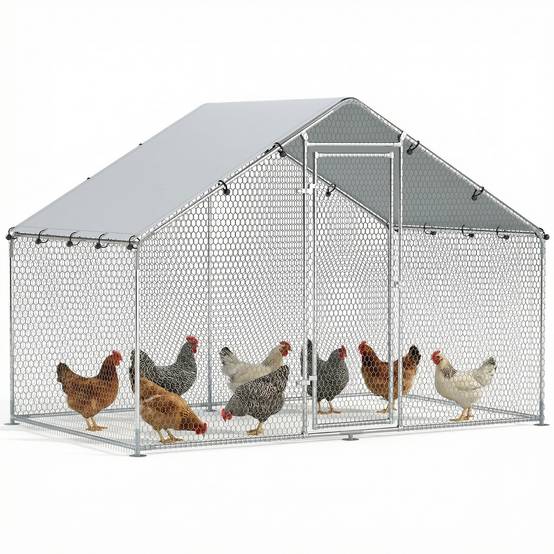 Enclos poules, grand poulailler métal 3x1,7x1,9 m, étanche anti-UV, argent - Image 1