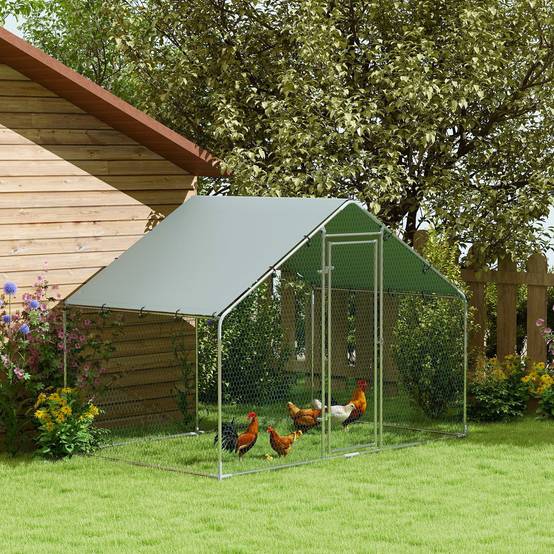 Enclos poules, grand poulailler métal 3x1,7x1,9 m, étanche anti-UV, argent - Image 3
