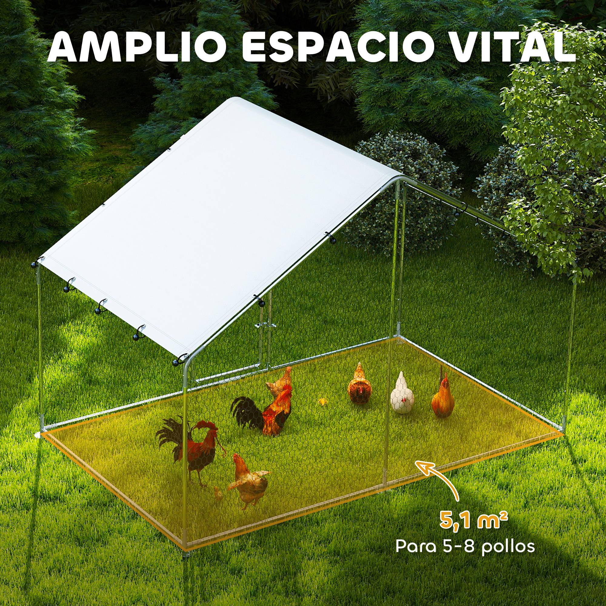 Enclos poules, grand poulailler métal 3x1,7x1,9 m, étanche anti-UV, argent - Image 6