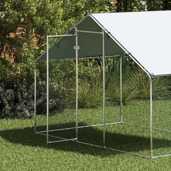 Enclos poules, grand poulailler métal 3x1,7x1,9 m, étanche anti-UV, argent - Image 10