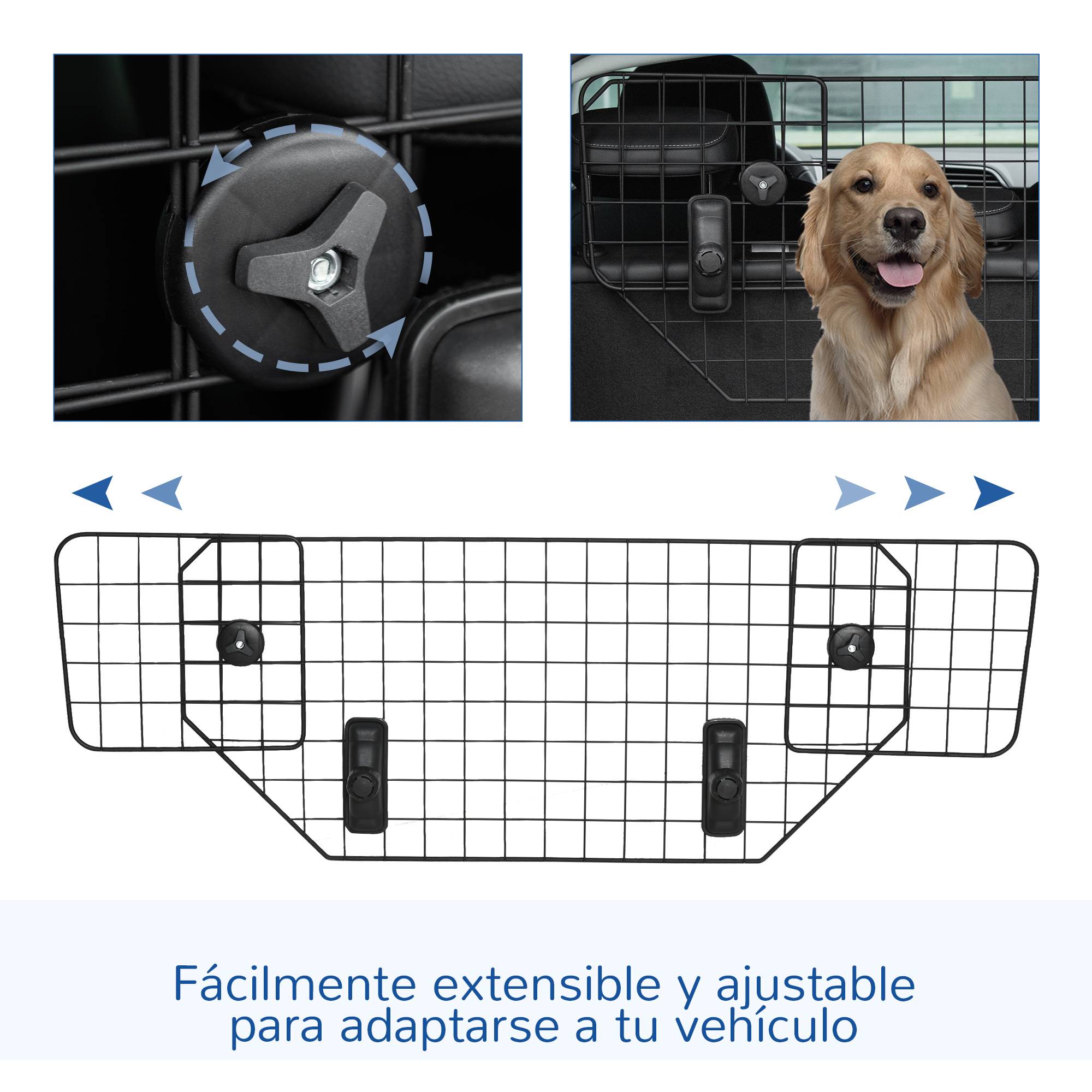 Barrière universelle chien voiture, barrière métal extensible sièges arrière/coffre, 90-120x40,5cm, noire - Image 7