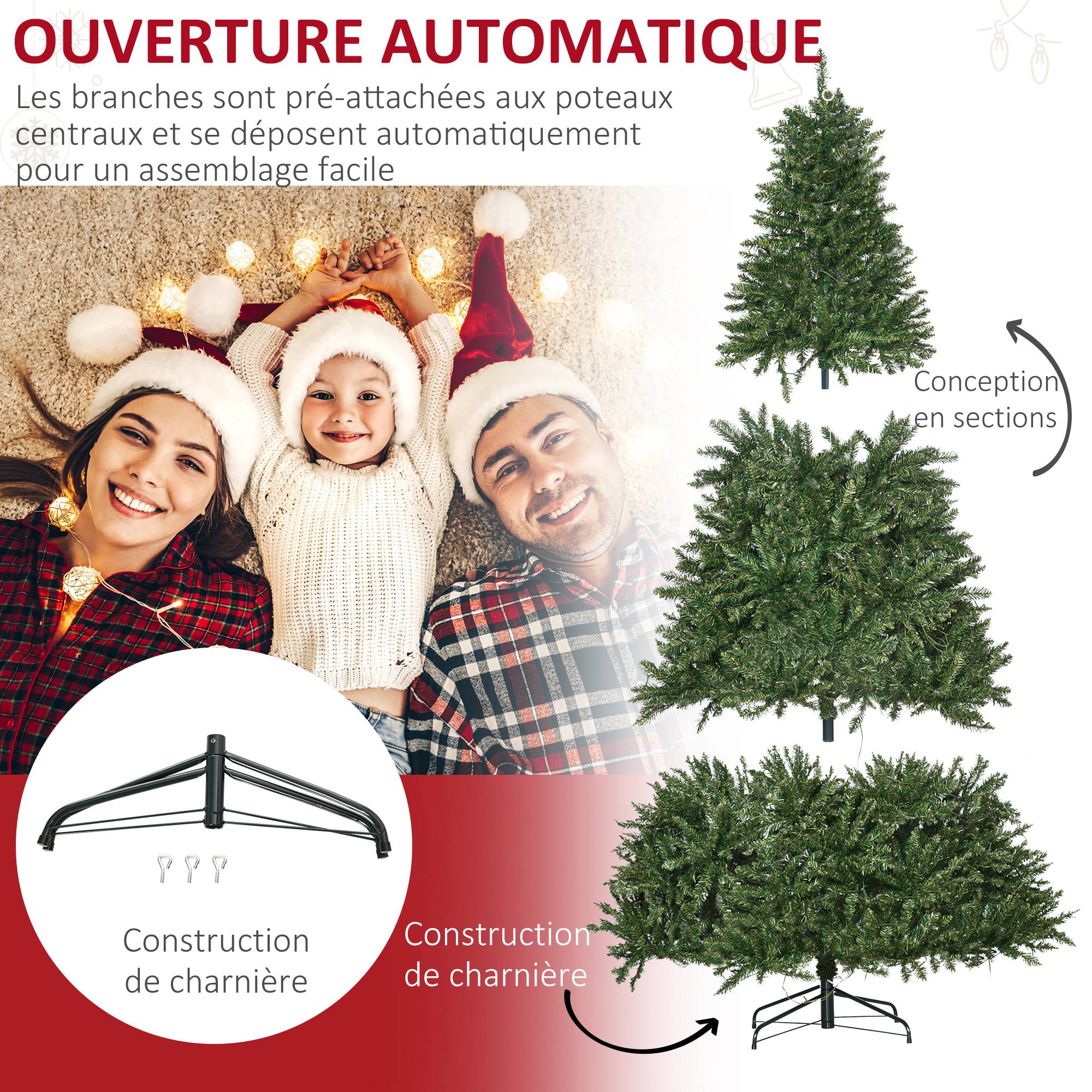 Sapin de Noël Artificiel Lumineux 210H cm LED x 700 Blanc Chaud + Support Pied 2154 Branches Vert - Image 8